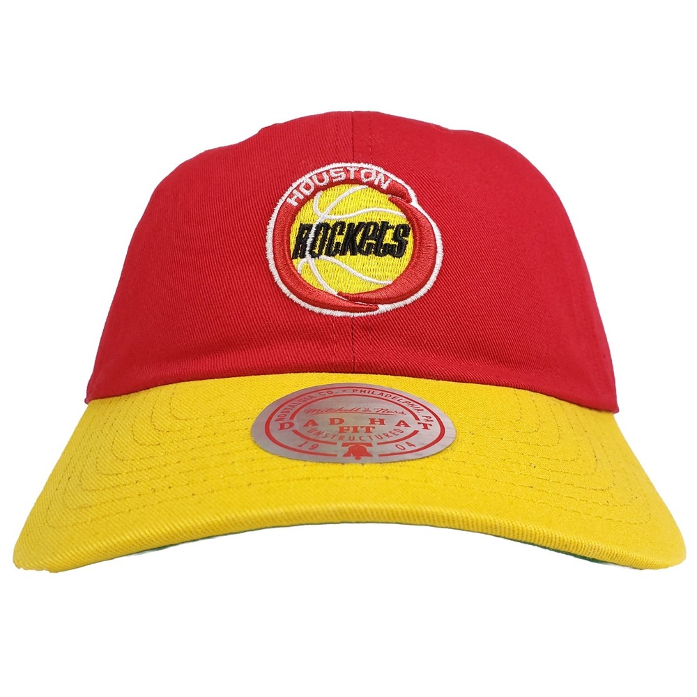 Houston Rockets Mitchell & Ness NBA Dad Hat Cap 3D Logo Yellow Red NWT